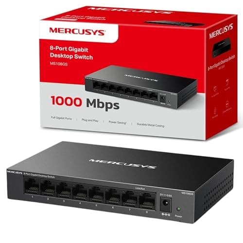 Image of MERCUSYS MS108GS 8-Port Gigabit Network Switch, 8× 10/100/1000Mbps Ports, Multiple Installation Ethernet Splitter, Auto-Negotiation, Auto-MDI/MDIX, Power Saving, Metal case, No Configuration Required