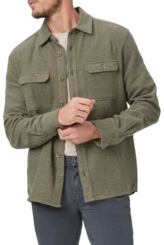 Image of PAIGE Men's Wilbur Brushed Twill Overshirt, Shaded Olive, Large
