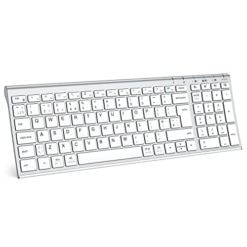 Image of iClever Wireless Bluetooth Keyboard, Keyboard Rechargeable Bluetooth 5.1 Stable Connection to Multi Devices Silent Slim Keyboard for Mac, iPad, iPhone, iOS, Android, Windows, QWERTY UK Layout