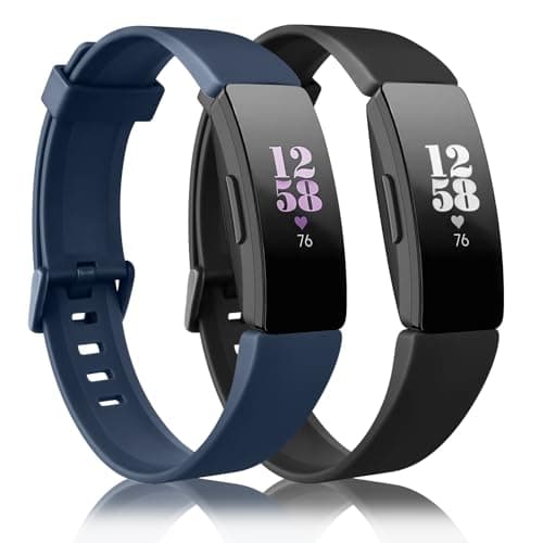Image of Mugust 2 Pack Strap Compatible with Fitbit Inspire Straps/Inspire HR Strap/Inspire 2 Straps,Soft Silicone Sport Replacement band for Fitbit Inspire/Inspire HR/Inspire 2/Ace 2 (Black+Blue, Small)