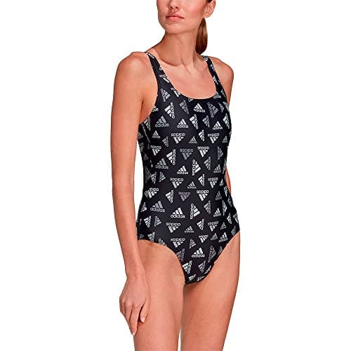 Image of adidas Women's Allover Print Sportswear Swimsuit, Black/White, 40