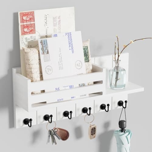 Image of SWTYMIKI Key Holder for Wall - Key Hooks Wall Mounted with Shelf Include Letter Holder & 6 Hooks, Key Racks for Wall with Mail Organiser, Key Hanger for Living Room, Kitchen, Office, Entryway, Bedroom