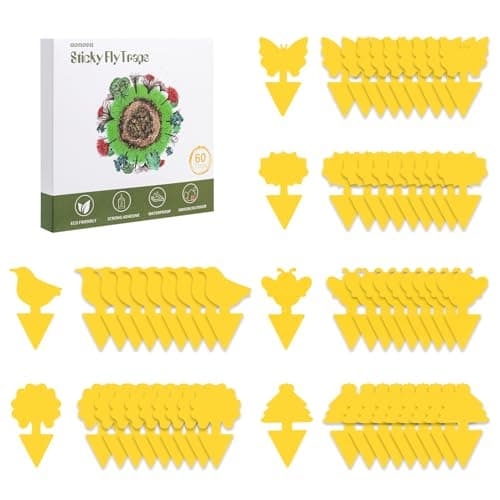 Image of aonova Fruit Fly Traps, Pack 60 Yellow Double-sided Fungus Gnat Sticky Catcher for Plants Indoor and Outdoor Insects Fly Control - Non-Toxic, Waterproof