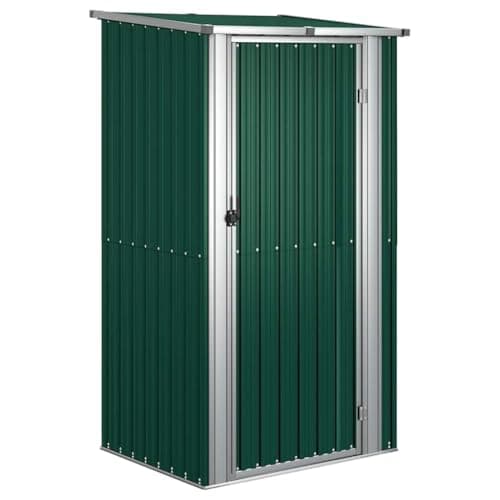 Image of vidaXL Green Garden Shed - Galvanised Steel Outdoor Storage Shed with Sloping Roof and Lockable Door for Tool Organization