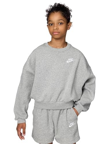 Image of Nike Sportswear Club Fleece Sweatshirt with Crew Neck and Boxy Fit for Girls, FZ9244