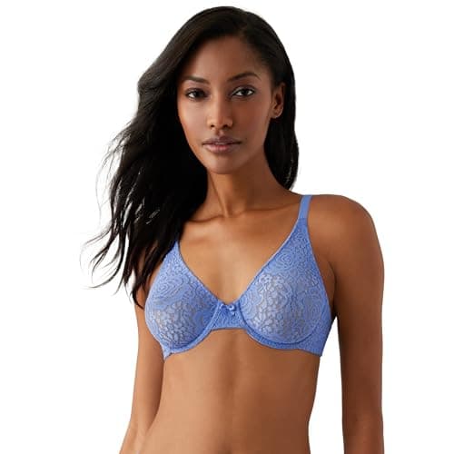 Image of Wacoal Women's Halo Lace Unlined Convertible Underwire Bra, Opaque, Blue Hydrangea, 38C