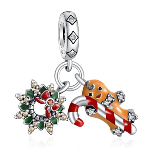Image of Annmors Snowflake, candy cane, gingerbread man Charm for 925 Sterling Silver Women Charm Bracelet Necklace Pendant Jewellery Making