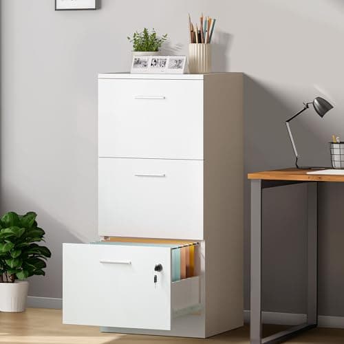 Image of YITAHOME Lockable File Cabinet with 3 Drawers, Filing Cabinet Storage Vertical Lockable Home Office Organizer for A4, Letter (White)