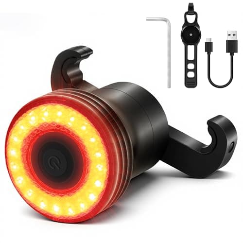Image of Ainiv Smart Bike Tail Light with Brake Sensor, Round Dual Mount, 5 Lighting Modes, USB C Rechargeable Bicycle Taillight, IPX6 Waterproof, Safety Warning Strobe Rear Bike Light for Night Riding Mount