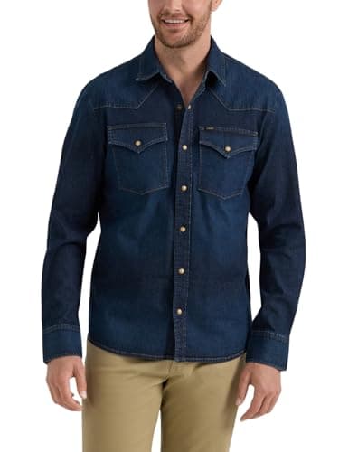 Image of Lee Mens Heritage Western Shirt, Inky Blue Vintage Wash, 38/40