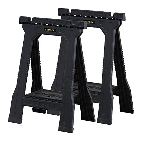 Image of STANLEY Folding Junior Work Bench Saw Horse Twin Pack, with Tray for Tools and Small Parts, STST1-70355
