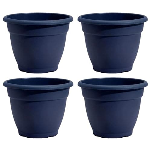 Image of Fyne-Finds Round Plastic Plant Pot 30cm,12inch 9.5Liters Garden Indoor Outdoor Cover Drainage Holes, Weather, Frost Proof Planter (4, Navy Blue)