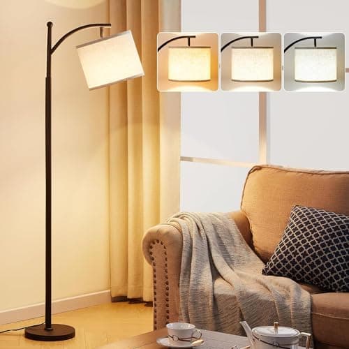 Image of Aooshine Floor Lamps for Living Room, 60" Modern Arc Standing Lamp with 3 Color Temperatures, Beige Lampshade & Foot Switch, Standard Corner Lamp for Bedroom Office Dorm Room(9W Bulb Included)