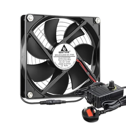 Image of GDSTIME 120mm Computer Fan with 220V 240V AC Plug Double Ball Bearing 120 x 25mm PC Cooling Fan 4-12v Speed Controller 3000 RPM 12025 Brushless Case Cooler for Chassis Sever Cabinet PSU Ventilation