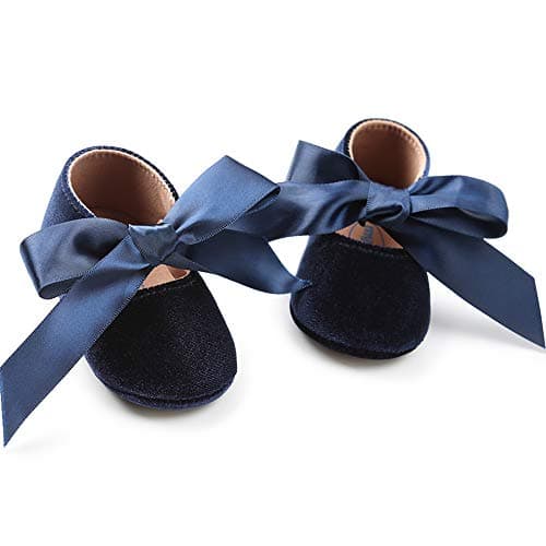 Image of RVROVIC Baby Girls Ballerina Mary Jane Flats Toddler Girl Princess Dress Shoes Soft Infant Crib Shoes(12-18 Months Toddler,Navy Blue)