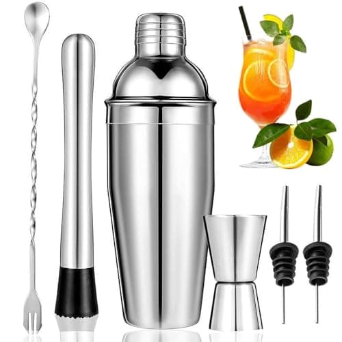 Image of 6 Pieces Large 750ml Stainless Steel Cocktail Shaker Set with Double Jigger, Muddler, Pourers, Mixing Spoon, Cocktail Making Kit Tool Bar Accessories