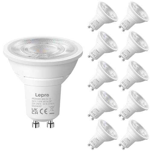 Image of Lepro GU10 LED Bulbs, Warm White 2700K, 3.6W 345lm Energy Saving Light Bulbs, 50W GU10 Halogen Spotlight Bulbs Equivalent, 38° Narrow Beam, No Flickering, Non-dimmable, Pack of 10