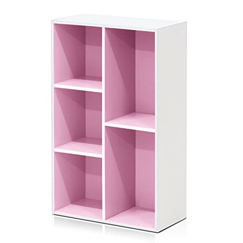 Image of Furinno LUDER Book Shelf, 5-Cube Bookshelf, Reversible Bookcase, 9.4 x 19.5 x 31.5, for Living Room, Bedroom, Home Office, White/Pink