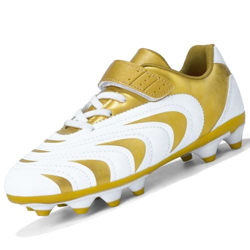 Image of Unitysow Boys Football Boots Kids Girl Soccer Shoes Junior Astro Turf Trainers Athletics Sport Shoes Teen Indoor Outdoor Football Shoes Sneakers Unisex,Gold,2 UK