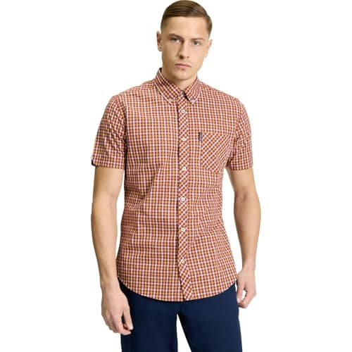 Image of Ben Sherman Men's Signature House Check Short Sleeved Shirt (UK, Alpha, L, Regular, Cherry)