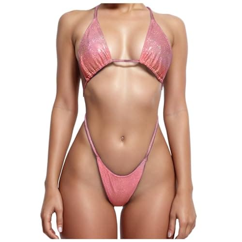 Image of Generisch Yimisan Women's Sexy Sling Bikini High Cut Swimsuit Thong Swimsuits, pink, M