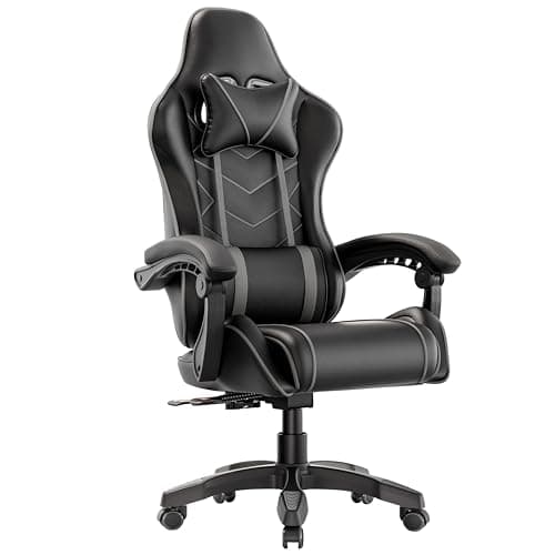 Image of Blisswood Gaming Chair For Adults, Ergonomic Gaming Chair With Lumbar Cushions & Padded Armrest, Heavy Duty Office Desk Chair Adjustable Height Reclining Swivel Computer Pc Chair (Grey)