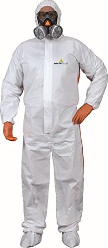 Image of Delta Plus DT125 - Disposable Hooded Coverall, with Breathable Back, Antistatic Type 5/6 - White/Orange - Medium