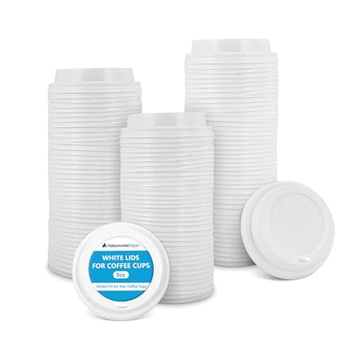 Image of Nationwide Paper White 8oz / 80mm Lids for Coffee Cup, Insulated Disposable Coffee Cups for Takeaway Drinks, Leak Proof Triple Walled Ripple Cups - 100 Lids