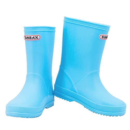 Image of Zorax - UK10 Child - EU28 - Blue Girls Boys Waterproof Non-Slip Kids Motorbike Rain Boots Rain Shoes Wellies Unisex Children Wellington Boots