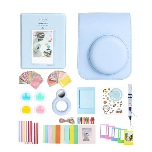 Image of 12 in 1 Accessories Kit for Fujifilm Instax Mini 12 Instant Camera With Camera Case+Photo Album & Frames+DIY Sticker+Selfie Lens+Wall Hanging Frame+Colored Filter (Pastel Blue)