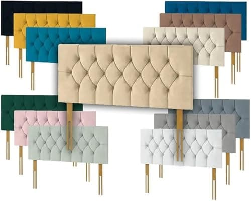 Image of Divan beds Headboard Portland Elegant Chesterfield Plush Velvet 20" Height Padded Lined Headboard Padded Panelled Headboard (Grey, 3FT Single)