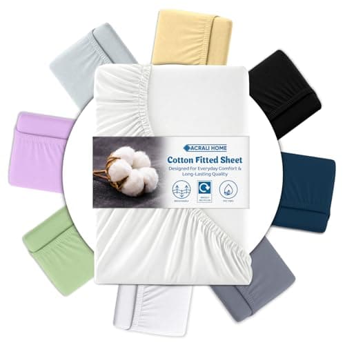 Image of Acrali Home White Egyptian Cotton Double Fitted Sheet 137x190 cm - 200 Thread Count, Deep Pocket - Ultra Soft Hotel Quality, Breathable & Hypoallergenic Bottom Bed Sheet
