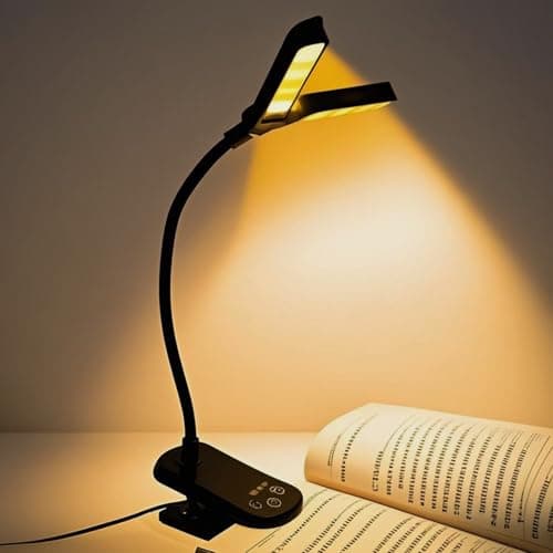 Image of 14 LED Rechargeable Book Light,Foldable Double Headed Clip On Reading Light,Eye Caring 3 Color Temperatures,Stepless Dimming Brightness,360° Adjustable Portable Reading Lamp for Book Lovers (black)