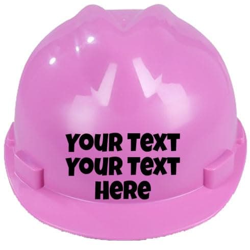 Image of Children's Hard Hat Personalised, Own Wording, Bespoke Kids, Toddler Safety Construction Helmet With Chin Strap One Size Easy Ratchet Handle Adjustment 1-12 Years Approx (Pink)