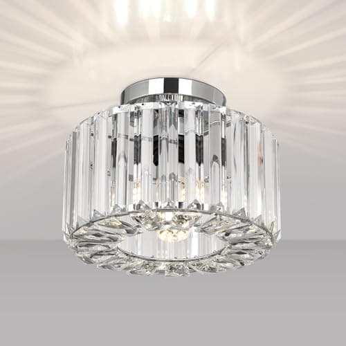 Image of Crystal Ceiling Light - Easric Modern Ceiling Lights Living Room LED Ceiling Lighting Industrial Chandeliers Ceiling Lights for Bedroom Hallway Kitchen Bathroom,Chrome