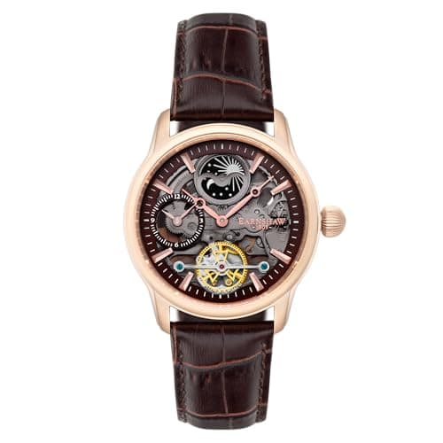 Image of Thomas Earnhshaw ES-8063-06 Men Longitude Shadow Automatic Watch with Brown Dial Skeleton Display and Brown Leather Strap