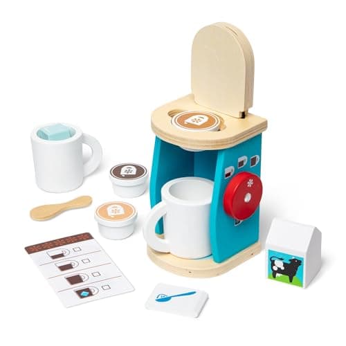 Image of Melissa & Doug 11-Piece Brew and Serve Wooden Coffee Maker Set - Play Kitchen Accessories