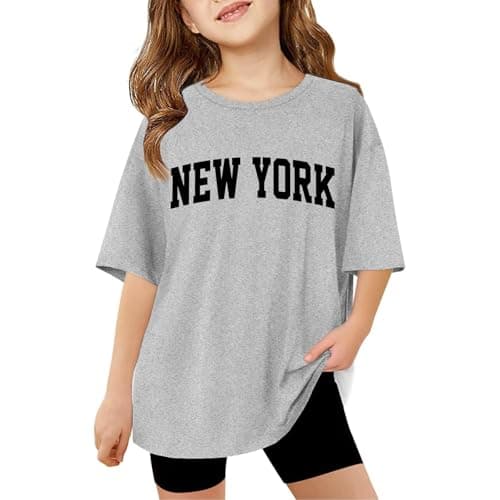 Image of Girls Short Sleeve T Shirts Kids Round Neck Funny Girls Tshirts Teenage Comfy Summer Cartoon Cute Casual Sports Loose School Tunic Tops 3-14 Years (Grey, 13-14 Years)