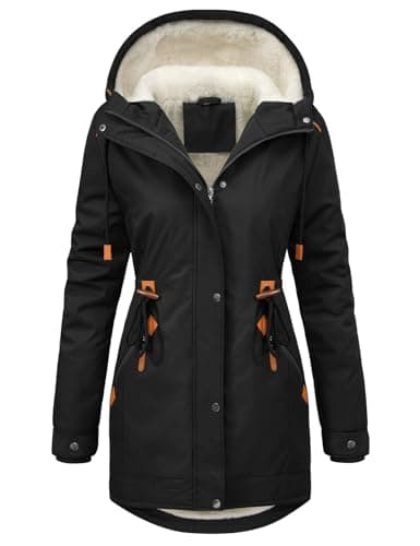 Image of RITOSTA Winter Jackets Womens Coats Parka Fleece Lined Warm Ladies Coat Zip Up Windproof Jacket Mid Length Hooded Outwear with Pockets(Black,S)