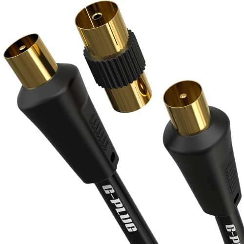 Image of G-PLUG 10m TV Aerial Cable with Coaxial Adapter – Male to Male RF Lead – Gold-Plated – For Freeview, Freesat, Sky Box, BT, TV Aerial Extension