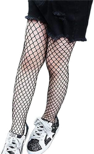Image of Geagodelia Girls Halloween Fishnet Tights Stockings Leggings Socks Fish Nets Stockings Nylon Halloween Costume Tights (One Size, medium net Black)