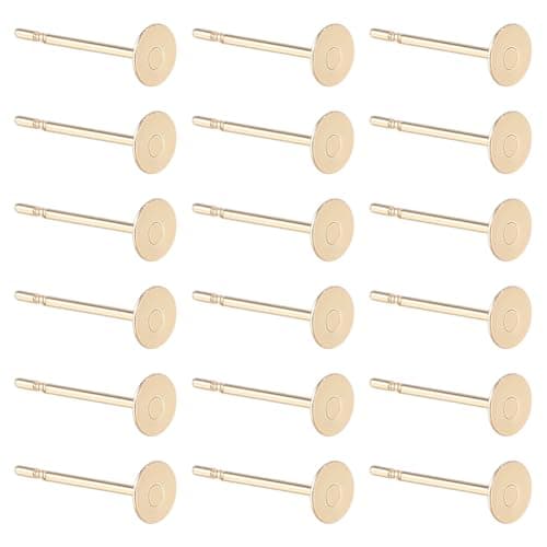 Image of SUNNYCLUE 200pcs 24K Gold Plated Stainless Steel Flat Stud Earrings Accessories Round Blank Earrings Small Tray 4mm for Jewelry Making