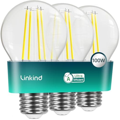 Image of Linkind E27 LED Bulb, Ultra-efficient A-Rated 7.2W=100W Equivalent, 2700K Warm White 1521lm, Edison Screw in Light Bulb, Clear Glass Vintage Filament LED Bulb, 50000H Lifespan, 3-Pack