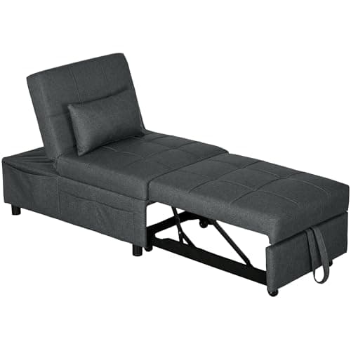 Image of HOMCOM Convertible Chair Bed with Padding Seat, 4-in-1 Multi-Functional Sleeper Sofa Bed, Recliner with Adjustable Backrest, Side Pocket, Wheels and Pillow, for Living Room, Grey