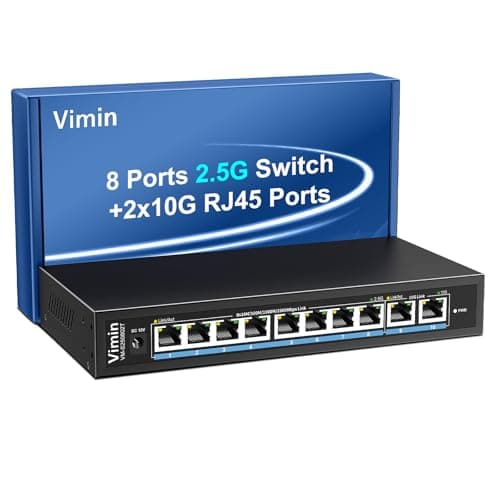 Image of 10-Port 2.5G Ethernet Switch with Dual 10GBASE-T, Vimin 8x 2.5G +2 x 10Gb RJ45 Ports Unmanaged Switch, 80Gbps Capacity, 10G Switch Desktop/Wall Mount Network Switch for NAS, PC, Wireless AP
