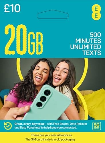 Image of EE PAYG £10 Data Sim Includes £10 pre-paid credit, 20GB Data, 500 Minutes and Unlimited Texts (EE £10-20GB)