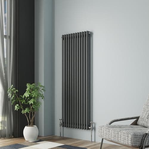 Image of NRG Column Radiator Anthracite 1500x560mm Double Traditional Cast Iron Style Heater Interior Designer Vertical Bathroom Radiators