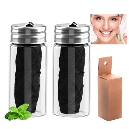 Image of 2 Pack Bamboo Dental Floss 30m Natural Mint Charcoal Floss Eco-Friendly Plastic Free Dental Flossing Tape with Glass Box Tooth Silk Refills for Vegans Biodegradable Easy Glide Feeling Fresh Flavour