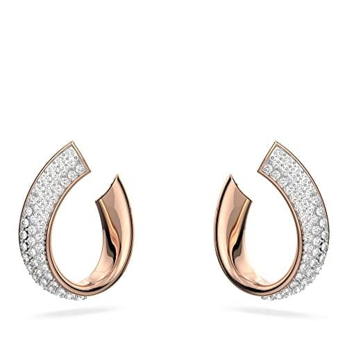 Image of Swarovski Ribbon Small Hoop Earrings, White Pavé Crystal in a Gold Tone Plated Setting, from the Millenia Collection