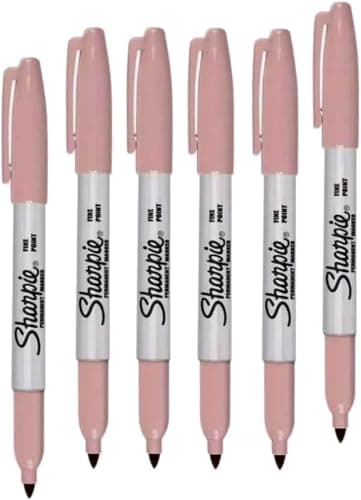 Image of Sharpie 6 x Permanent Marker Pens | Marks on Most Surfaces: Paper, Fabric, Glass, Plastic, Wood, Metal | Fine Point Bullet Tip Nib for Smooth Writing | Pastel Pink | Loose in Plain Packaging
